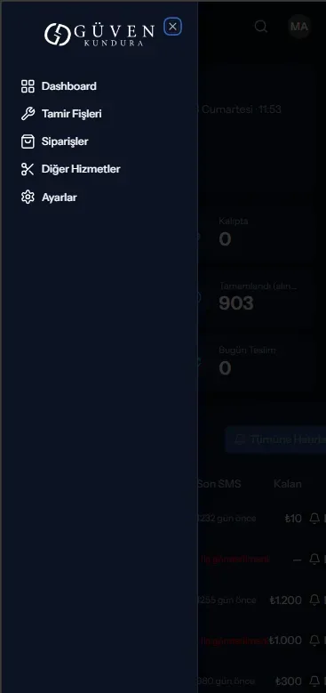 Ayakkabı tamir programının telefon ekranındaki görünümü